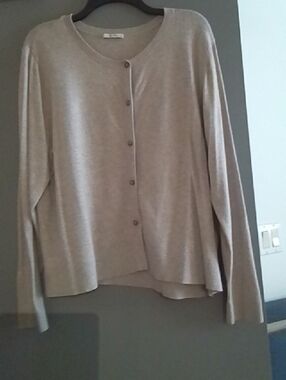 Light Taupe Crewneck Button-Front Women's Cardigan